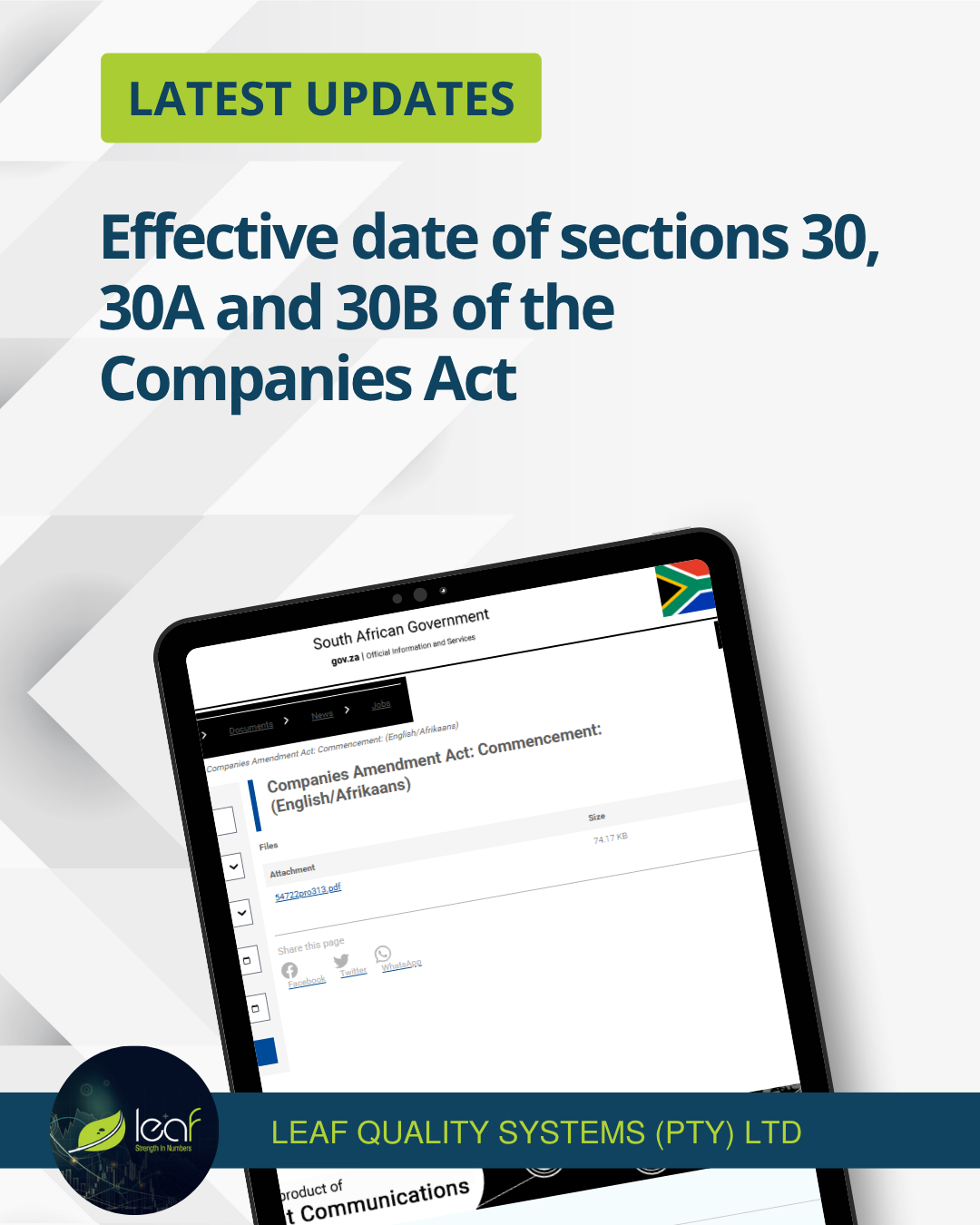 Effective date of sections 30m 30A and 30B of the Companies Ac