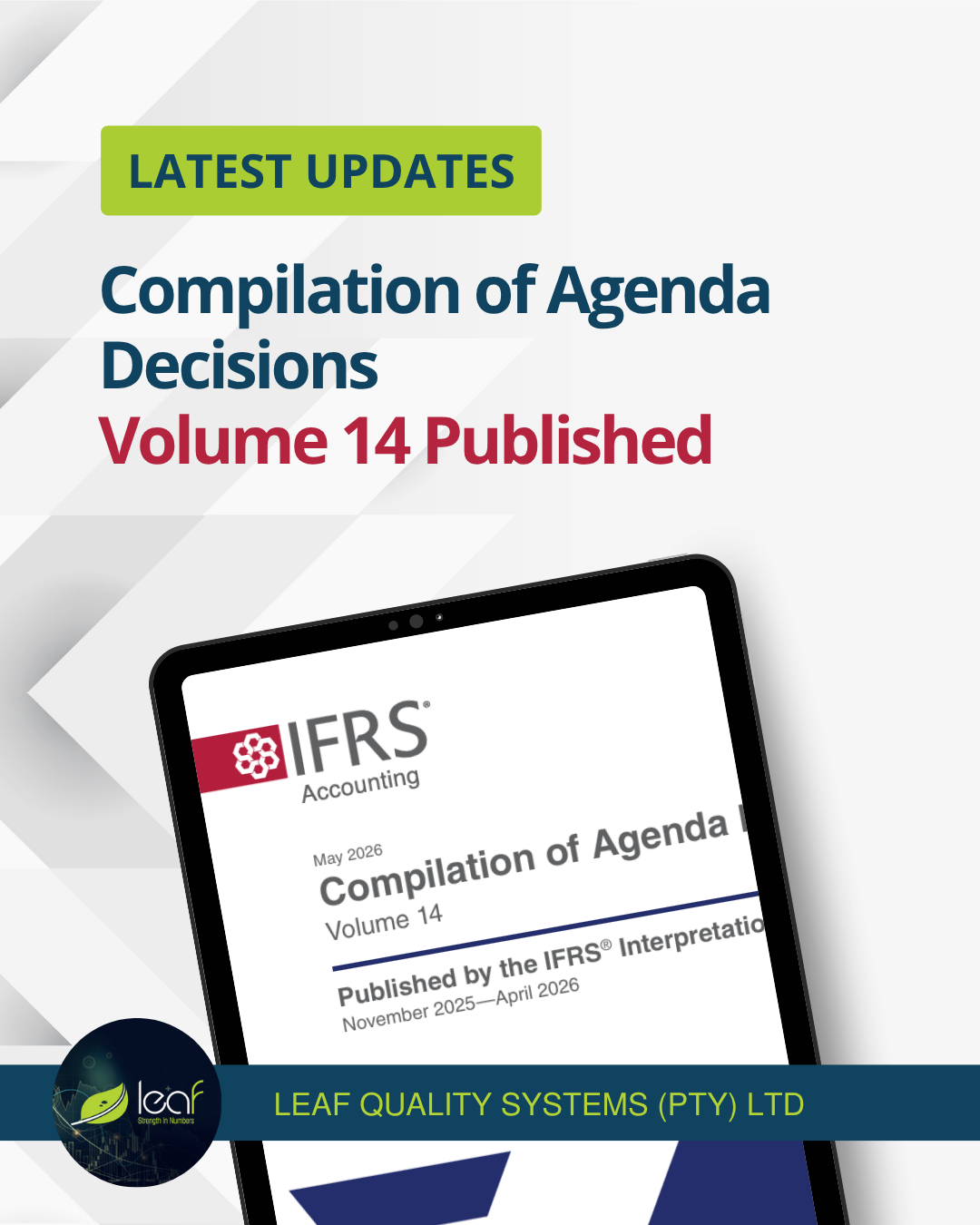 IFRS Foundation Volume 14 Compilation of Agenda Decisions covering IFRS Interpretations Committee decisions issued between November 2025 and April 2026.